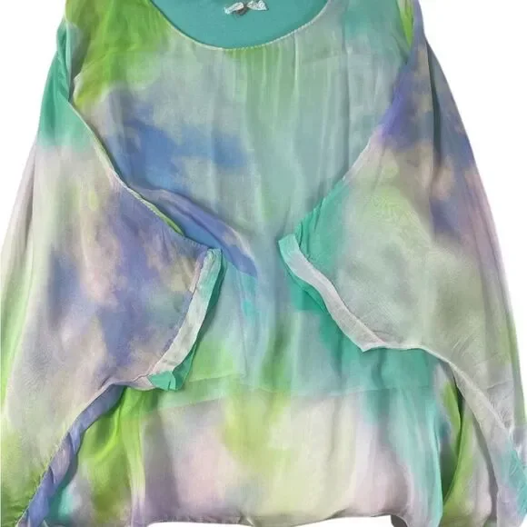 Fancy Aqua Blue Silky Flowing Top Large - sewn in tank top - Picture 3 of 13